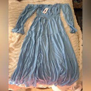 Light Blue Off the Shoulder Long Sleeve Dress